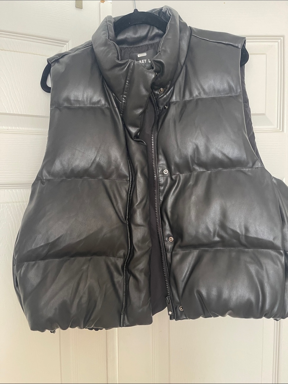 GREY LAB Black Faux-Leather Puffer Vest